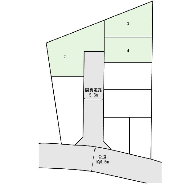 区画図:新設道路を囲んだ全８棟開発分譲地です。