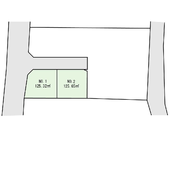 区画図:土地面積125m2以上の整形地で高低差はありません♪南側は隣地駐車場の為、日当たり・開放感良好です♪