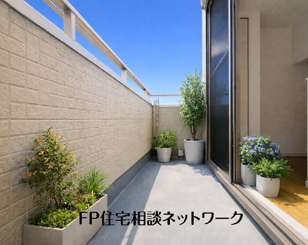 開放的なバルコニーは太陽の温かな温もりをめいっぱい受け止めてくれます。（本画像はCGで作成しており、実際に現地に植栽はおかれておりません。また価格に植栽は含まれておりません。）