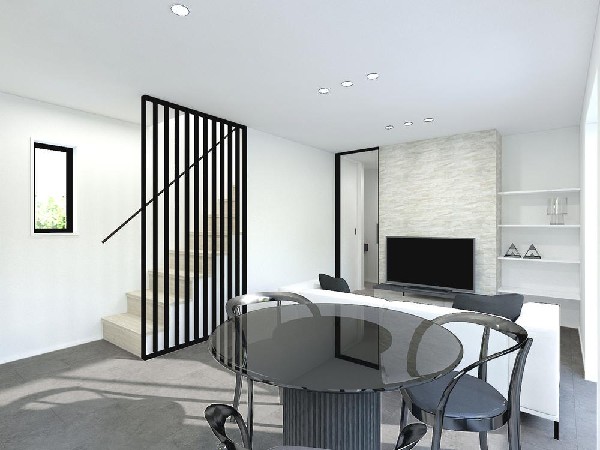 リズミカルな音楽が流れココロ踊るこのときめく空間。これまで何気なく感じていた家族の生活導線も美しく感じる瞬間　ここは我が家の”お城”なんだと幸せに包まれる。