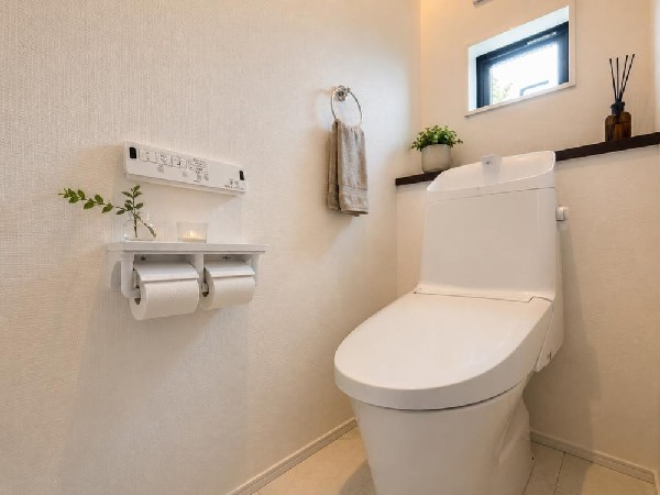 スッキリとしたデザインのトイレは明かり取りの窓からも光が取り込まれ日中は電気を消していてもご使用いただける明るさとなっております。