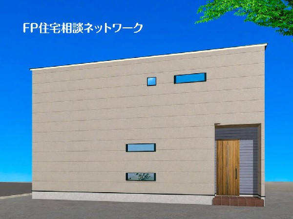 外観:（C号棟）完成予想図  清潔感のあるカラーで爽やかな中にもあたたかみを感じさせるデザイン。青空を背景に凛と立つスタイリッシュな外観が、住まう人に誇りを与えてくれます。
