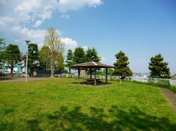 周辺環境:ふじやま遺跡公園(縄文、弥生、古墳時代の竪穴式住居跡が保存されている。公園上部は広場スペース、下部は遊具スペースです。)