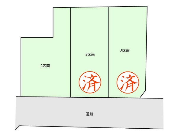 区画図:東急東横線・JR横浜線「菊名」駅徒歩9分　建物参考プランのある売地3区画です。