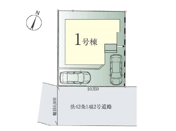 区画図:南道路に面した整形地！カースペースも2台駐車可能です。