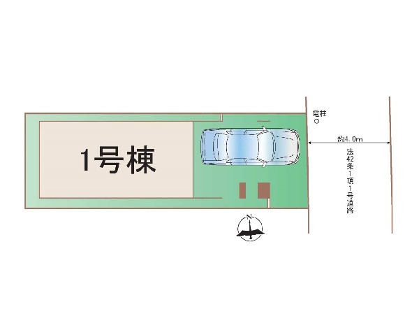 区画図:前面道路幅員4ｍある整形地、東側から朝日が降り注ぐ明るい住宅です。