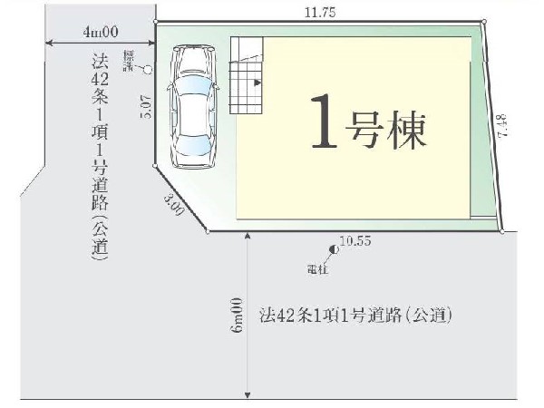 区画図:南西角地で陽当たり良好な立地、武蔵小杉駅までもバス1本で利用可能です。