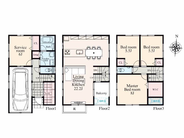 外観:建物プラン例3LDK+S、土地価格6490万円、土地面積72.9m2、建物価格2900万円、建物面積128.36m2