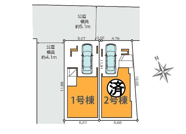 区画図:北東角地の整形地！道路も広々しています。