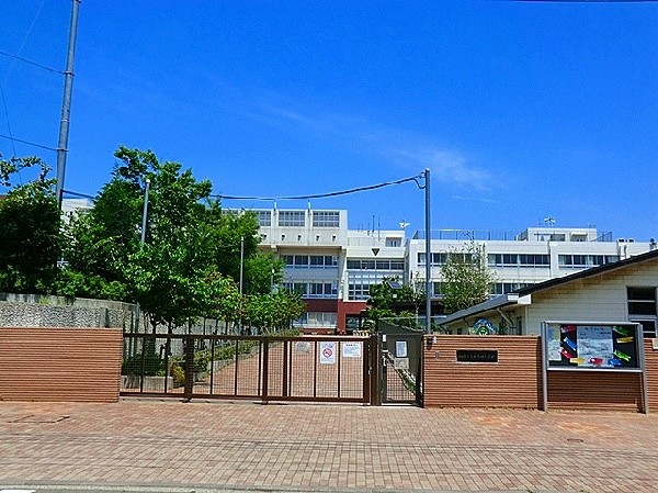 周辺環境:古市場小学校(子どもたちは、三方を住宅地に囲まれた落ち着いた環境の中で学習し、広い校庭でのびのびと過ごしています。)