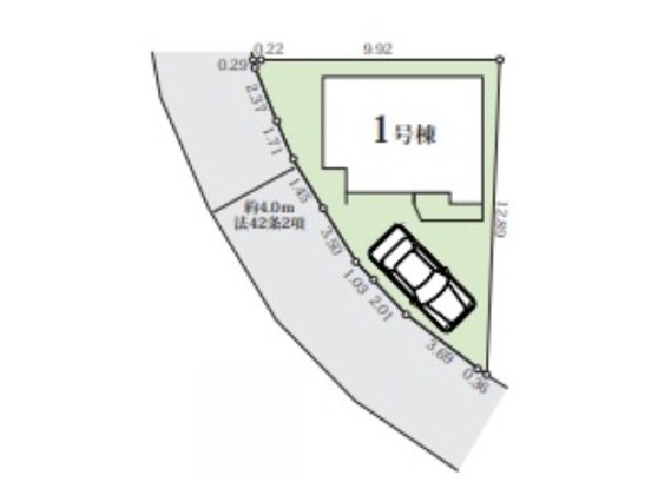 区画図:角地による開放感！陽当たり通風良好！  車通りの少ない落ち付いた住宅街！