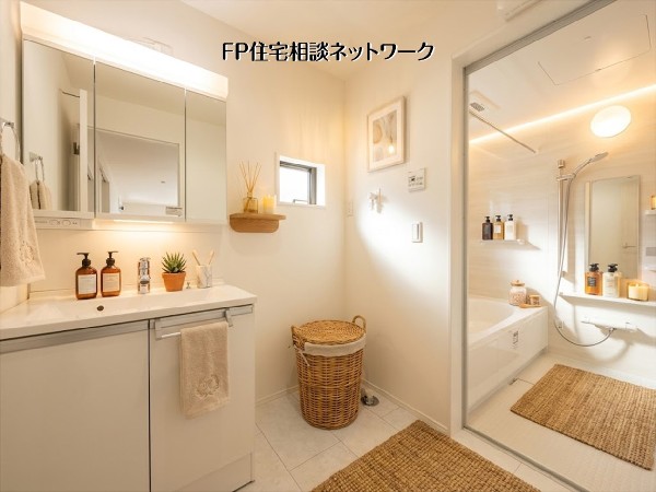 【洗面脱衣室】本画像はAIがCGで小物を作成しており、実際の現地に小物は設置されておりません。また、販売価格に小物等は含まれておりません。