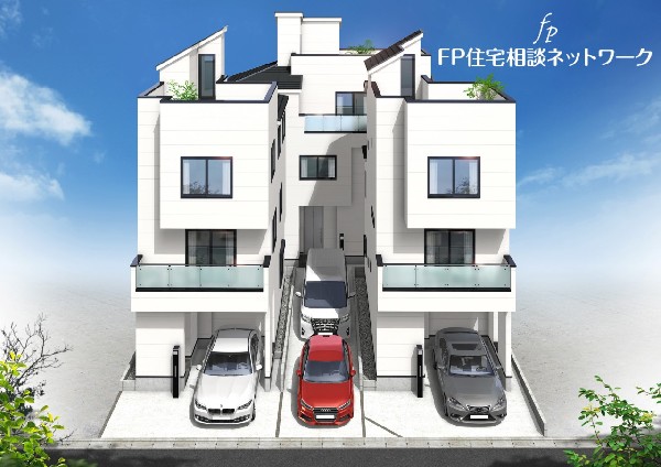 外観:白を基調とした洗練されたシンプルでモダンなデザイン。駐車2台の区画あり！全棟スカイバルコニーで念願の自宅でBBQも夢じゃない！買い物、教育施設、交通手段も充実の好立地が魅力の分譲地です！