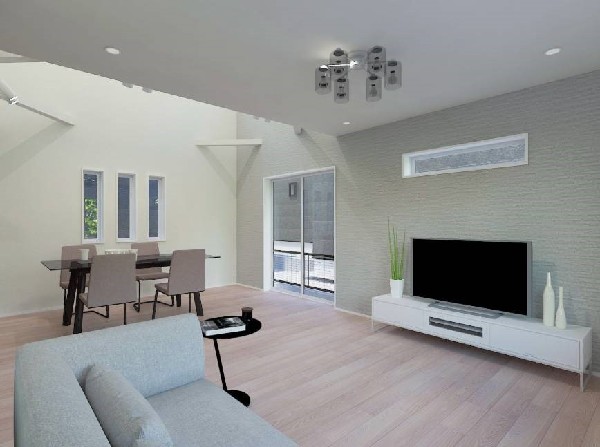 完成予想イメージ：1日の中で多くの時間を過ごすことになる住まいだからこそ、いつも穏やかな空間であるように。構成する建材などへの配慮が、住まう方の健康を守ります。