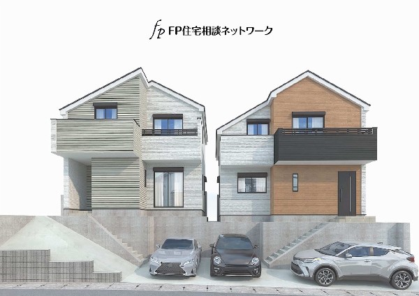 外観:閑静な住宅地に馴染む落ち着いた色合いの外観。長く愛着を持って住むからこそシンプルな色目に仕上げました。外壁には耐久性・防汚性に優れたサイディング材を使用。