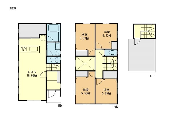 外観:建物プラン例(2区画)4LDK、土地価格3900万円、土地面積105.76m2、建物価格2000万円、建物面積100.19m2