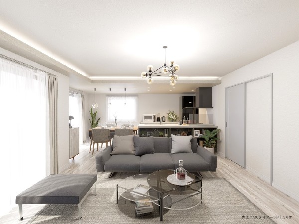 内装イメージ：オープンでのびやかな空間を生み出す、こだわりの広がりとゆとり。家族と過ごす時間を大切にしたい方にぴったりの明るくゆとりある住空間です。