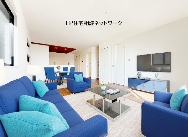 【リビング】  類似外観同仕様、施工例のため分譲中の建物とは外壁、屋根開口部等の形状・仕様が異なります。