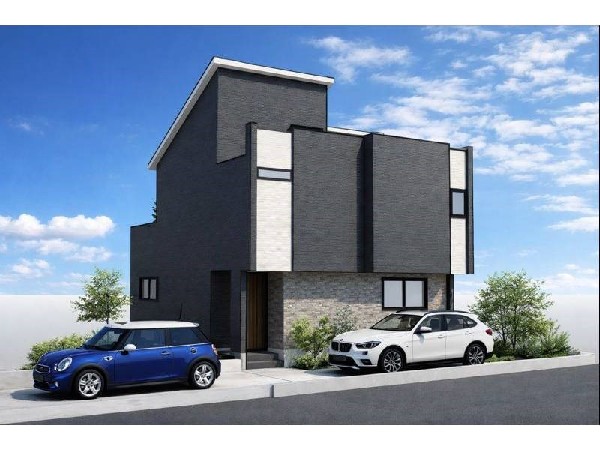 外観:【完成予想図】  18帖の開放的なLDKに家族が集う家。車2台分のゆとりある外構と、WICやパントリーなど豊富な収納が家事動線をサポート。小屋裏収納は趣味の隠れ家にも。理想の毎日がここから始まります。