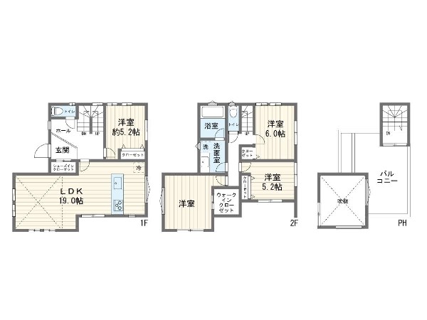 外観:建物プラン例(2区画)4LDK、土地価格3380万円、土地面積144.58m2、建物価格2200万円(税込)、建物面積113.44m2