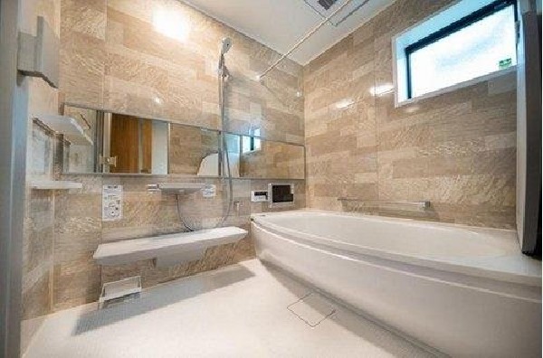 建物プラン例　建物価格2000万円（税込）建物面積面積100m2　1.25坪の大きなユニットバス。楕円形の浴室がリラックス効果を増加させる。