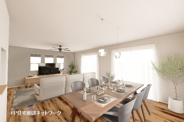 類似内観同仕様：ＬＤＫはその広さからパソコンスペースや家事スペース、おもちゃスペースなど様々な空間を演出できる「ゆとり」がある。家族が一つに集まれば自然と会話が弾む。