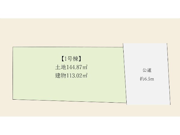 区画図:土地面積はゆとりの144.87m2、前面道路幅員もゆとりの広さを確保した分譲地内です。