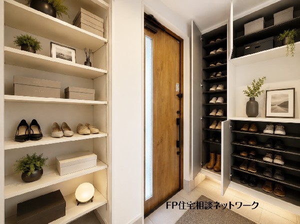 ■下駄箱■本画像はAIがCGで家具作成しており、実際の現地に家具は設置されておりません。また、販売価格に家具、小物等は含まれておりません。