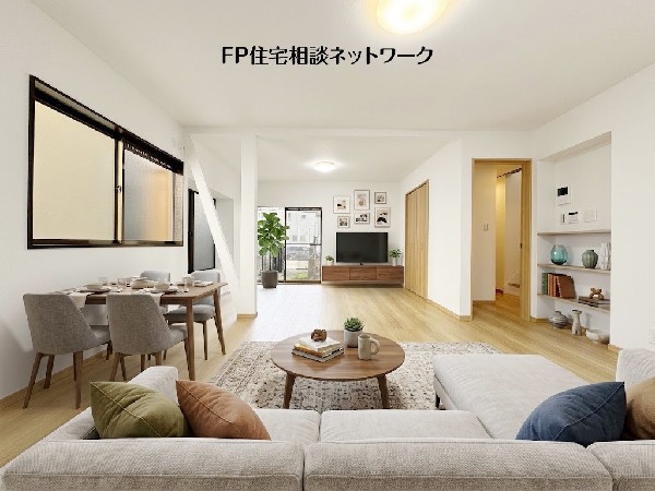 ■リビング■本画像はAIがCGで家具作成しており、実際の現地に家具は設置されておりません。また、販売価格に家具、小物等は含まれておりません。