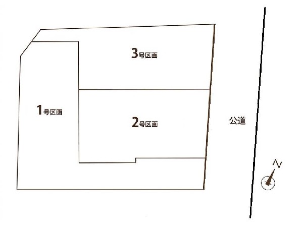 区画図:閑静な住宅街に位置した全3区画の売地です。
