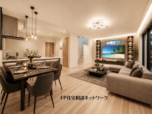■リビング■本画像はAIがCGで家具作成しており、実際の現地に家具は設置されておりません。また、販売価格に家具、小物等は含まれておりません