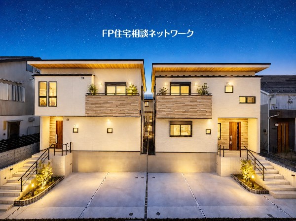 外観:土地面積156m2以上の整形地！南側にはゆとりのお庭スペースを確保し、道路側は車が並列2台駐車可能なゆとりの敷地です。