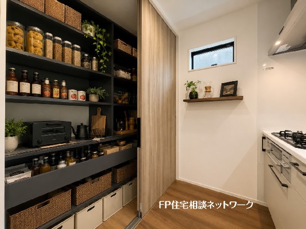 ■パントリー■本画像はAIがCGで家具作成しており、実際の現地に家具は設置されておりません。また、販売価格に家具、小物等は含まれておりません。