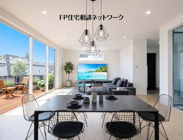 【LDK21.4帖】  本画像はAIがCGで家具・ウットデッキを作成しており、実際の現地に家具・ウットデッキは設置されておりません。また、販売価格に家具・ウットデッキ等は含まれておりません。