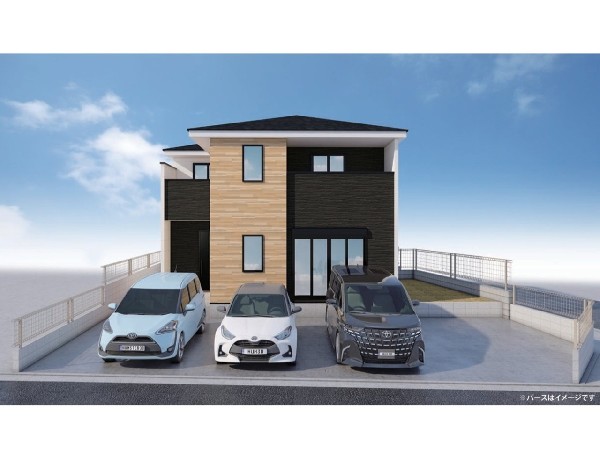 外観:南角地につき通風・陽当り良好！カースペース3台分！周辺は大型公園が点在する自然豊かな住環境です。