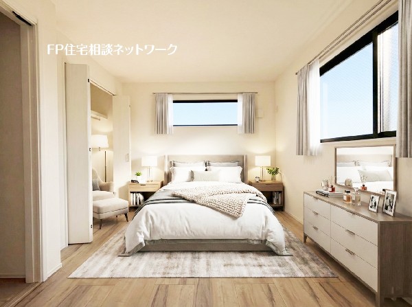 2面採光でお部屋の隅々まで明るい印象の居室。おひさまの光を、爽やかな風をたっぷりと取り込めます。