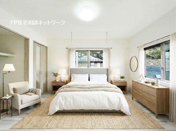 主寝室はたっぷり7帖。南に大きく面した掃出し窓からは、暖かい光と爽やかな風をたっぷり取り込めます