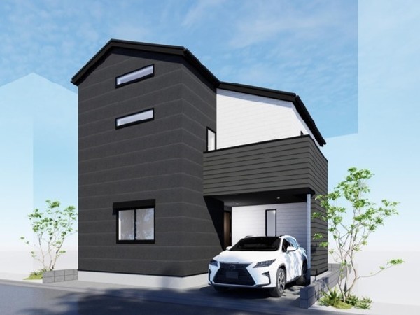 外観:無駄を省いたシンプルモダンな外観。グレーの外壁はクールで落ち着いた印象。汚れが目立ちにくいのも魅力。