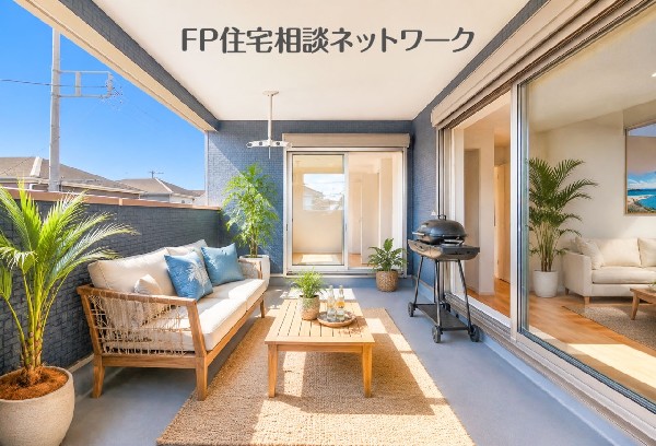 奥行きある広々バルコニーです。（本画像はAI加工済みであり、現地に家具等はなく価格にも含まれていません）  