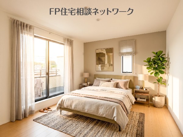 2面採光の大きな窓から長時間光が入る暖かい部屋。※画像はAI加工され家具等は価格に含まれません