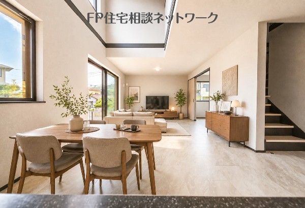 明るいLDKです♪（本画像はAI加工済みであり、現地に家具等はなく価格にも含まれていません）