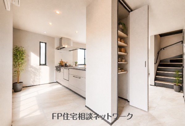 パントリーが近くにあると、必要な物をすぐ取り出せて毎日が快適です。家族の時間も心地よく整います。