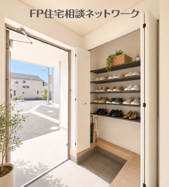ブーツもすっきり入る可動棚式のシューズボックス。（※画像はAI CG加工となり靴や小物は含まれません）