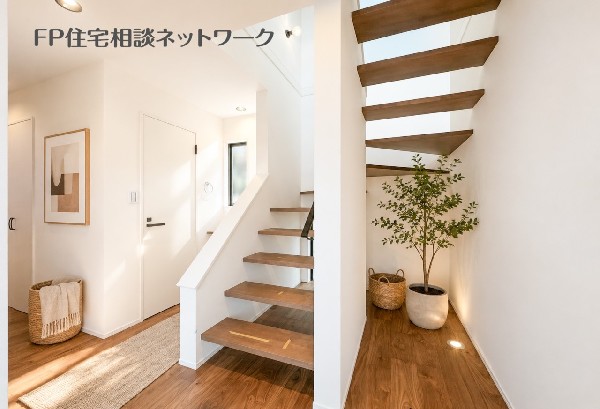 階段にもこだわりが感じられます♪（画像はAI加工済みで家具等は含みません）