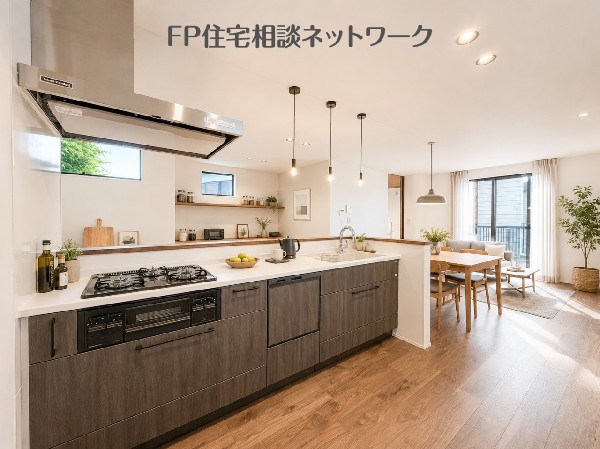 キッチンが整い配膳もスムーズ。現地で魅力を実感。（画像はAI加工済みで家具等はなく価格に含みません）