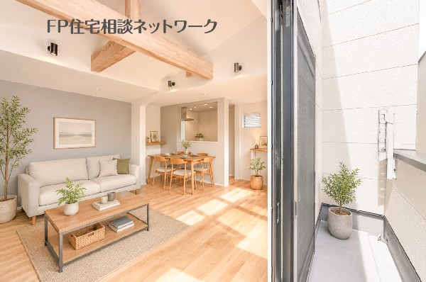 光が降りそそぐリビング。（本画像はAI加工済みであり、現地に家具等はなく価格にも含まれていません）